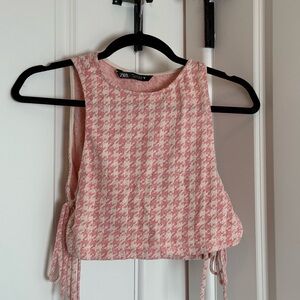 Zara Pink and White Houndstooth Crop Top